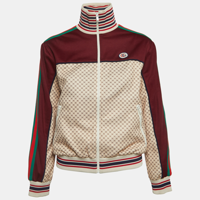 Pre-owned Gucci Multicolor Logo Print Web Stripe Detailed Zip Front Sweatshirt Xxs