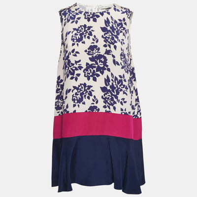 Pre-owned Mary Katrantzou Blue Printed Silk Sleeveless Antona Mini Dress M In Multicolor