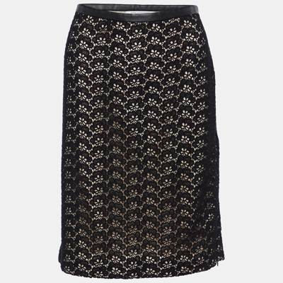 Pre-owned Diane Von Furstenberg Black Stevia Acorn Lace Mini Skirt L