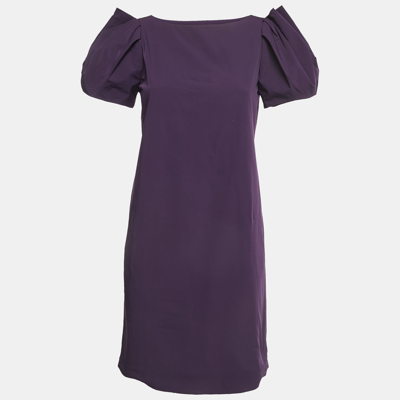 Pre-owned Diane Von Furstenberg Purple Stretch Crepe Draped Sleeve Mini Dress M