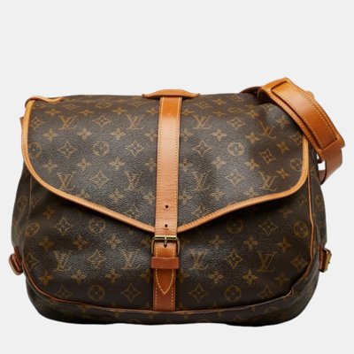 Pre-owned Louis Vuitton Brown Canvas Monogram Saumur 35 Shoulder Bag