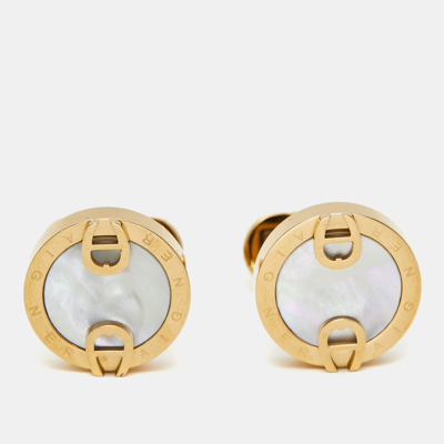 Pre-owned Aigner Mother Of Pearl Gold Tone Toggle Cufflinks