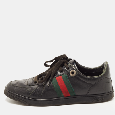 Pre-owned Gucci Black Leather Low Top Sneakers Size 41