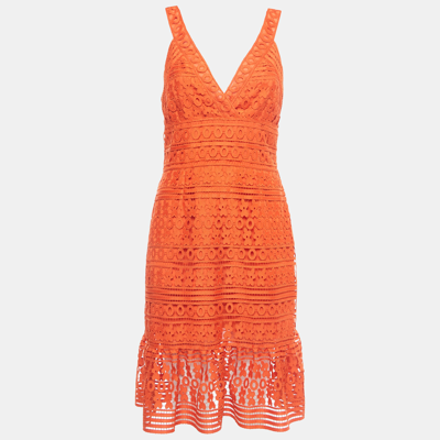 Pre-owned Diane Von Furstenberg Orange Guipure Lace Tiana Sleeveless Dress L