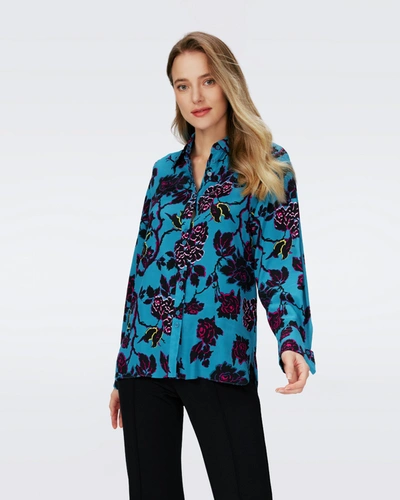 Diane Von Furstenberg Lala Floral-print Crepe Shirt In Blue