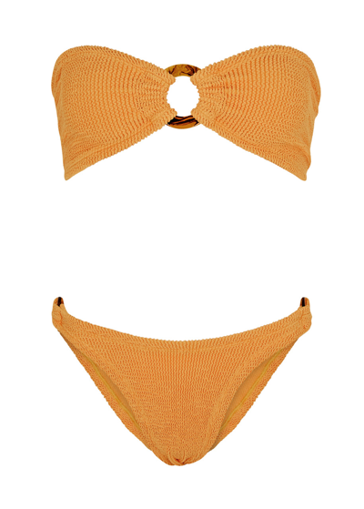Hunza G Gloria Seersucker Bandeau Bikini In Orange