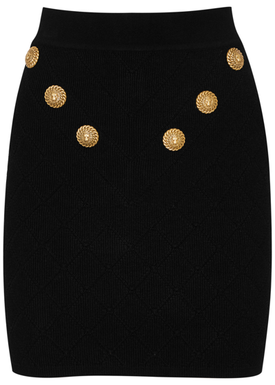Balmain Fuchsia High Waisted Knit Skirt In Black
