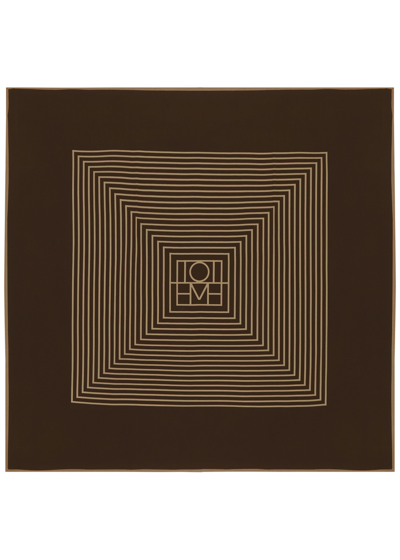 Totême Toteme Striped Logo-print Silk Scarf In Brown