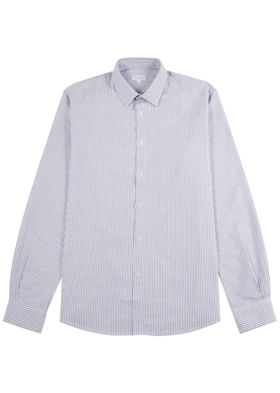 Sunspel Striped Cotton Oxford Shirt In Blue