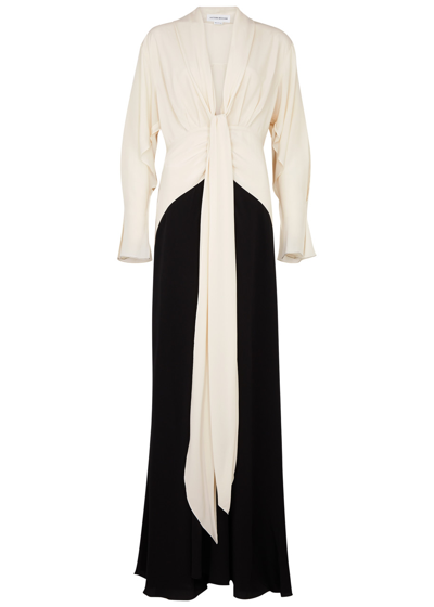 Victoria Beckham Tie-detailed Draped Silk Gown In Black,white