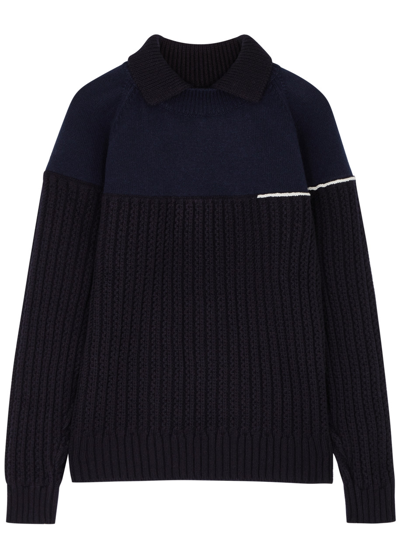 Victoria Beckham Ribbed Wool Jumper In Navy