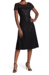 Sl Fashions Cap Sleeve Metallic Lace Dress In Blk