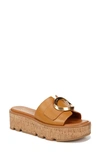 Franco Sarto Hoda Platform Wedge Slide Sandal In Tan Leather