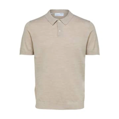 Selected Homme Town Ss Knit Polo In Neutral