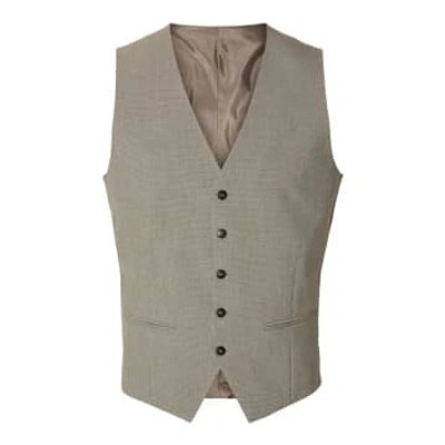 Selected Homme Slim Liam Mini Houndstooth Waistcoat Flex In Gray