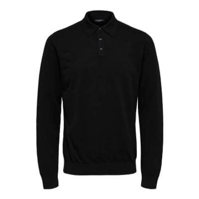 Selected Homme Berg Ls Knit Polo In Black