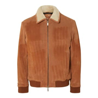 Selected Homme Hare Shearling Collar Blouson In Orange