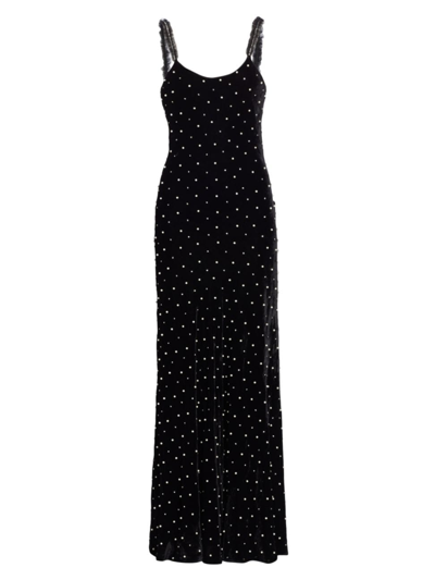 Loveshackfancy Women's Aspen Rhinestone & Imitation Pearl Velvet Maxi Dress  In Black | ModeSens