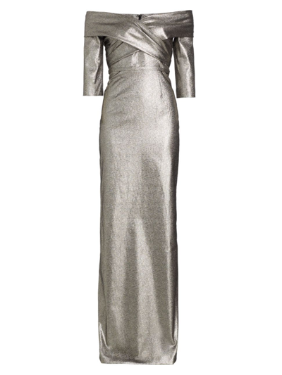 Teri Jon By Rickie Freeman Women's Metallic Off-the-shoulder Column Gown In Metallic Gold