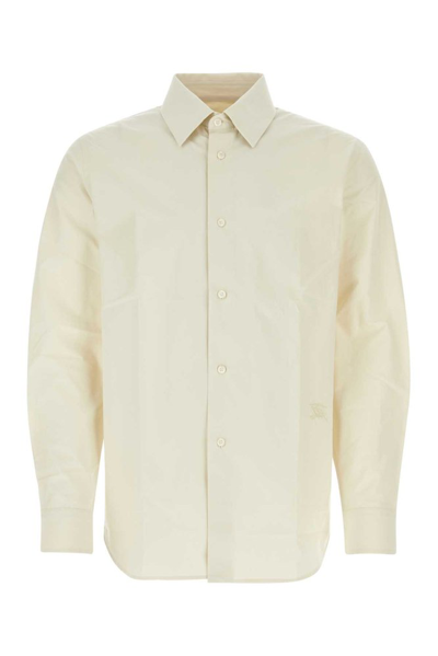 Burberry Equestrian Knight Embroidered Buttoned Shirt In Beige
