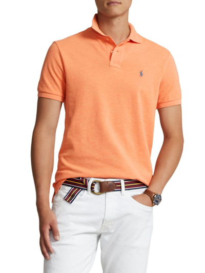 Polo Ralph Lauren Custom Slim Fit Printed Mesh Polo Shirt In Beach Orange Heather