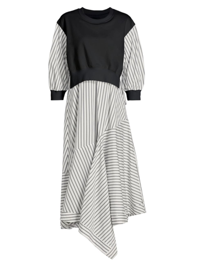 3.1 Phillip Lim / フィリップ リム Women's Striped Sweatshirt Combo Midi-dress In Black Multi