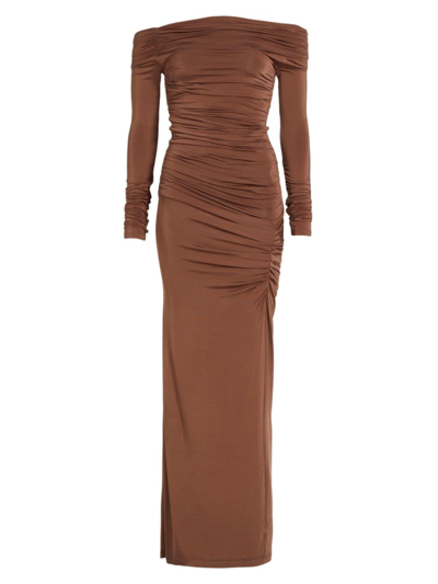 Helmut Lang Women's Off-the-shoulder Ruched Maxi Dress In Rust