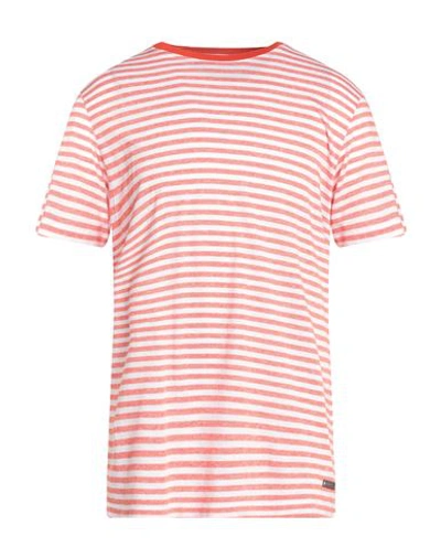 Baldessarini Man T-shirt Orange Size 48 Cotton, Linen