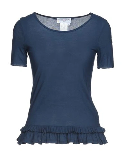 Charles Anastase Woman T-shirt Blue Size 6 Cotton