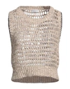 Brunello Cucinelli Cashmere Blend Sequin Embellished Crewneck Knitwear In Beige