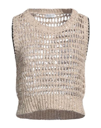 BRUNELLO CUCINELLI BRUNELLO CUCINELLI WOMAN SWEATER BEIGE SIZE XS LINEN, SILK, POLYAMIDE