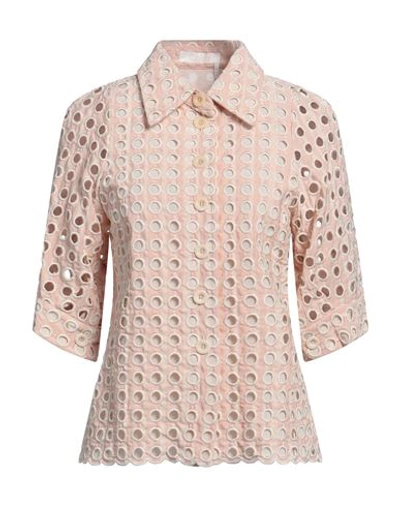 Chloé Woman Shirt Light Pink Size 8 Cotton, Viscose, Linen