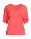 JUST IN CASE JUST IN CASE WOMAN T-SHIRT CORAL SIZE 6 VISCOSE, ELASTANE