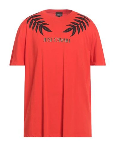 Just Cavalli Man T-shirt Tomato Red Size 3xl Cotton