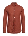 Lab. Pal Zileri Man Shirt Brown Size 17 ½ Linen In Red