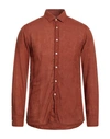 Lab. Pal Zileri Man Shirt Rust Size 15 ¾ Linen In Red