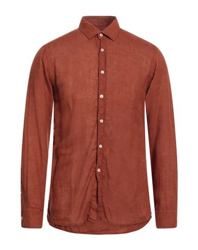 Lab. Pal Zileri Man Shirt Brown Size 17 ½ Linen In Red