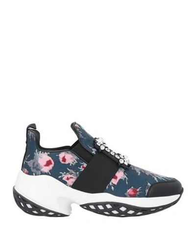 Roger Vivier Woman Sneakers Navy Size 8 Textile Fibers, Leather In Navy Blue