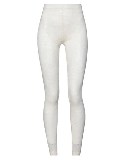 Bonsui Woman Leggings Ivory Size S Polyester, Elastane In White