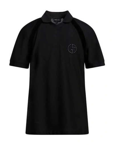 Giorgio Armani Man Polo Shirt Black Size 46 Polyamide, Elastane, Viscose