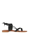 Esther Woman Thong Sandal Black Size 7 Cowhide In Black