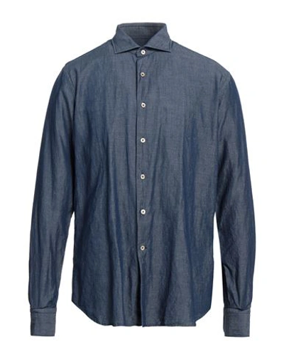 Alessandro Gherardi Man Shirt Blue Size 17 Cotton, Linen