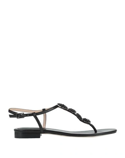 Atelier Mercadal Woman Thong Sandal Black Size 11 Soft Leather