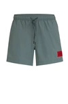 Hugo Quick-dry Swim Shorts With Red Logo Label In Green