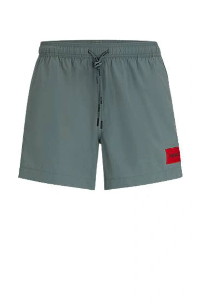 Hugo Quick-dry Swim Shorts With Red Logo Label In Green