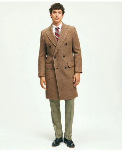 Brooks Brothers Wool Blend Double-faced Double Breasted Herringbone Overcoat | Brown | Size Xl