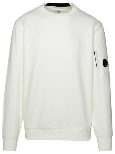 C.p. Company Logo Button Crewneck Sweatshirt In White