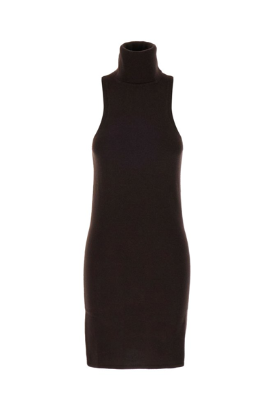 Saint Laurent Turtleneck Sleeveless Dress In Brown