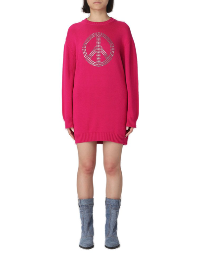 Moschino Peace Symbol Short Oversized Dress In Pink