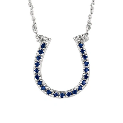 Pre-owned Morris 0.25 Ct Natural Sapphire & Diamond Horseshoe Necklace 14k White Gold Si 18''